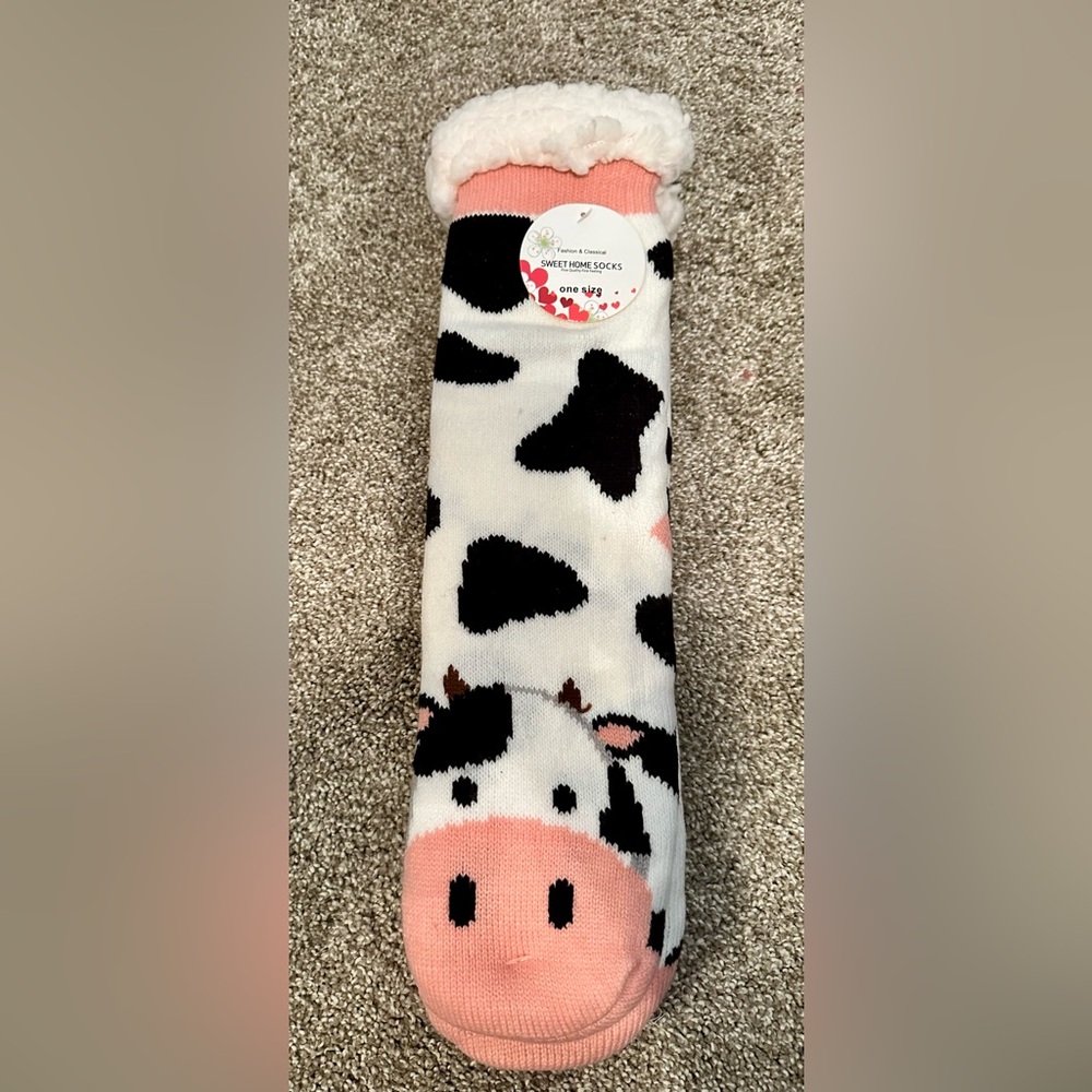 Cow Print Fuzzy Socks